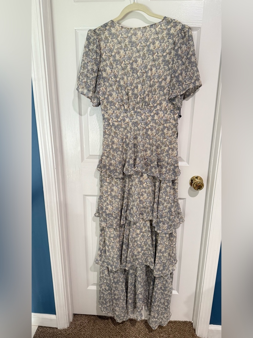 Astr Floral Tiered Maxi Dress in Blue and Cream - Picture 2 of 7